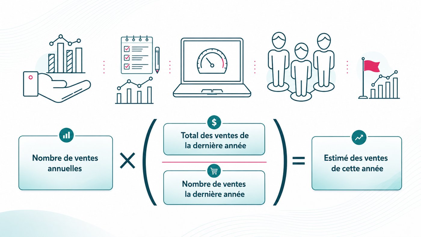 Formule de prévision des ventes : nombre de ventes annuelles multiplié par la valeur moyenne des transactions